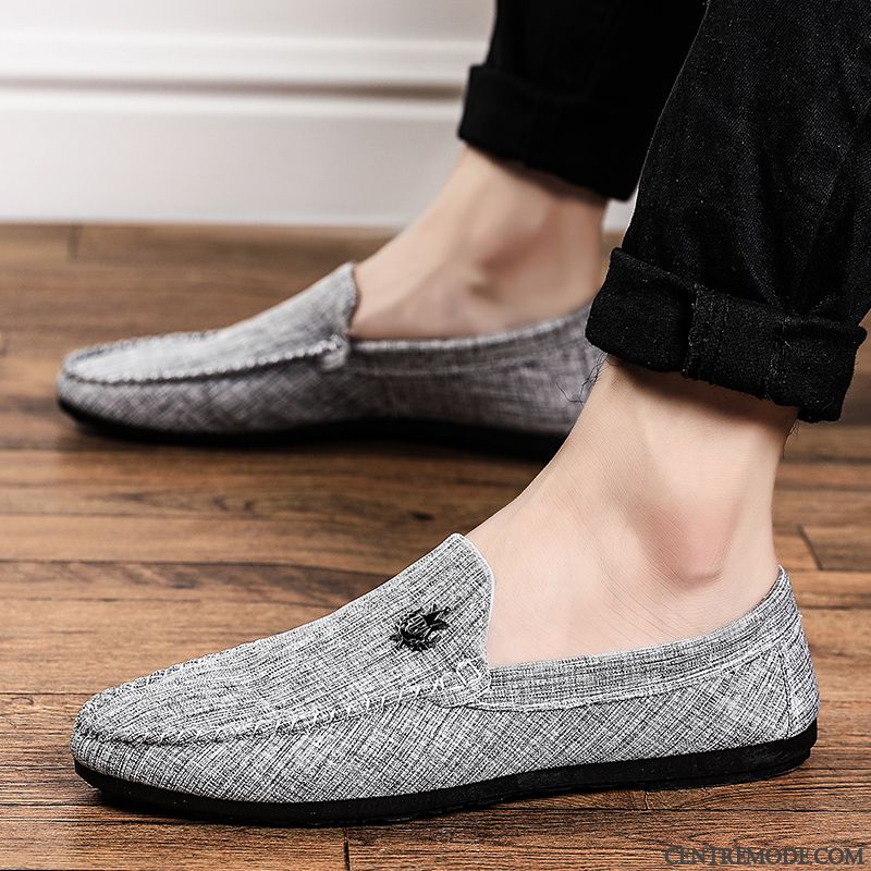 Mocassins Homme Tendance Été Chaussures En Cuir Décontractée Tous Les Assortis Respirant Noir