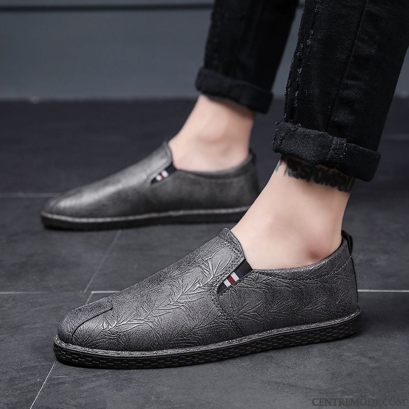 Mocassins Homme Tendance Été Tous Les Assortis Angleterre Décontractée Chaussures En Cuir Gris