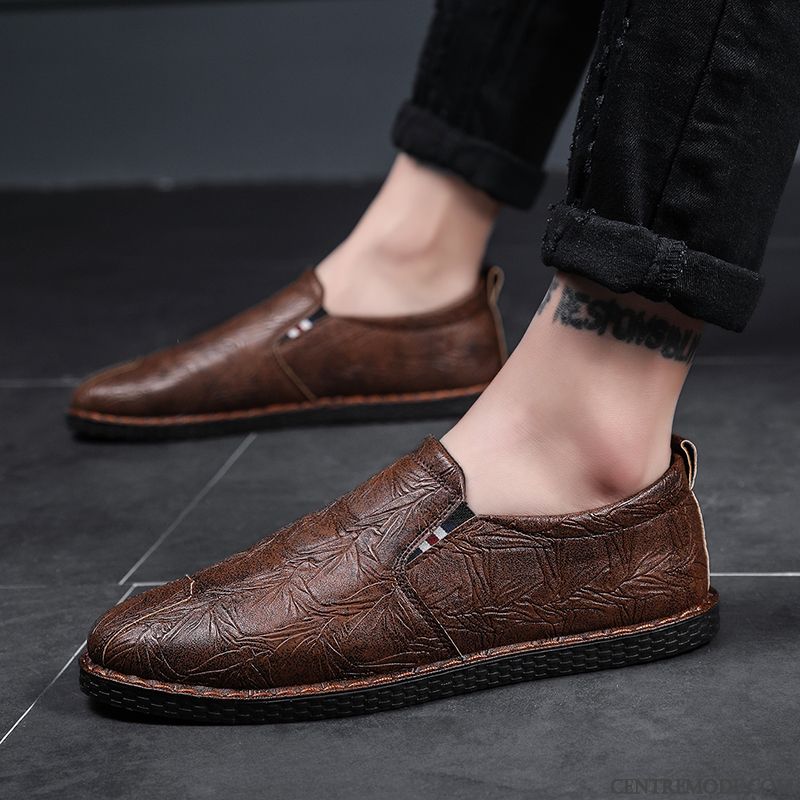 Mocassins Homme Tendance Été Tous Les Assortis Angleterre Décontractée Chaussures En Cuir Gris