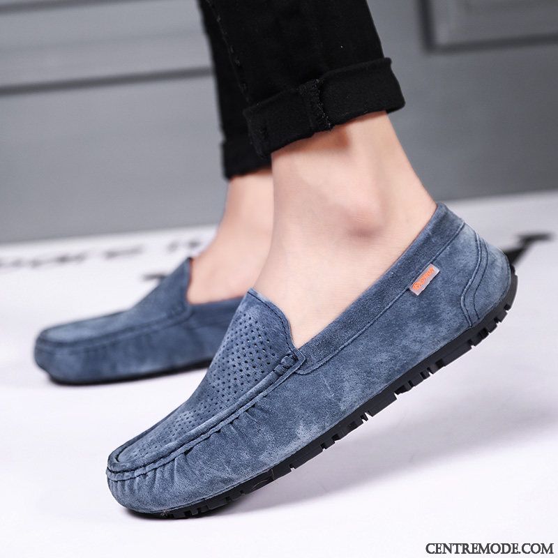 Mocassins Homme Tous Les Assortis Chaussures En Cuir Été Respirant Tendance Cuir Véritable Noir
