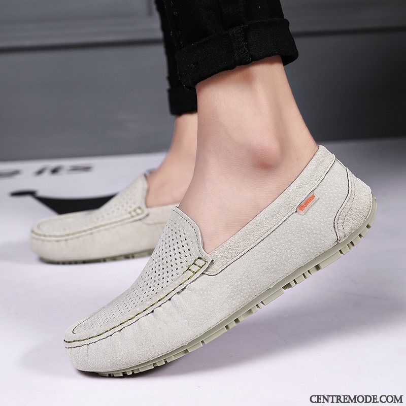 Mocassins Homme Tous Les Assortis Chaussures En Cuir Été Respirant Tendance Cuir Véritable Noir