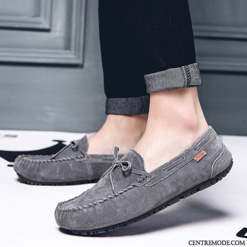 Mocassins Homme Tous Les Assortis Chaussures En Cuir Été Respirant Tendance Cuir Véritable Noir