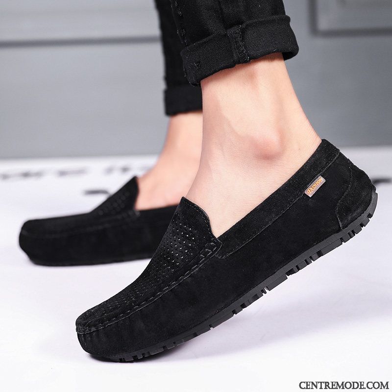 Mocassins Homme Tous Les Assortis Chaussures En Cuir Été Respirant Tendance Cuir Véritable Noir