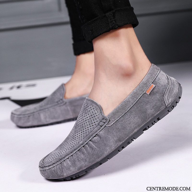 Mocassins Homme Tous Les Assortis Chaussures En Cuir Été Respirant Tendance Cuir Véritable Noir