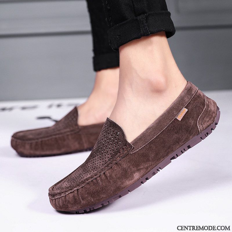 Mocassins Homme Tous Les Assortis Chaussures En Cuir Été Respirant Tendance Cuir Véritable Noir