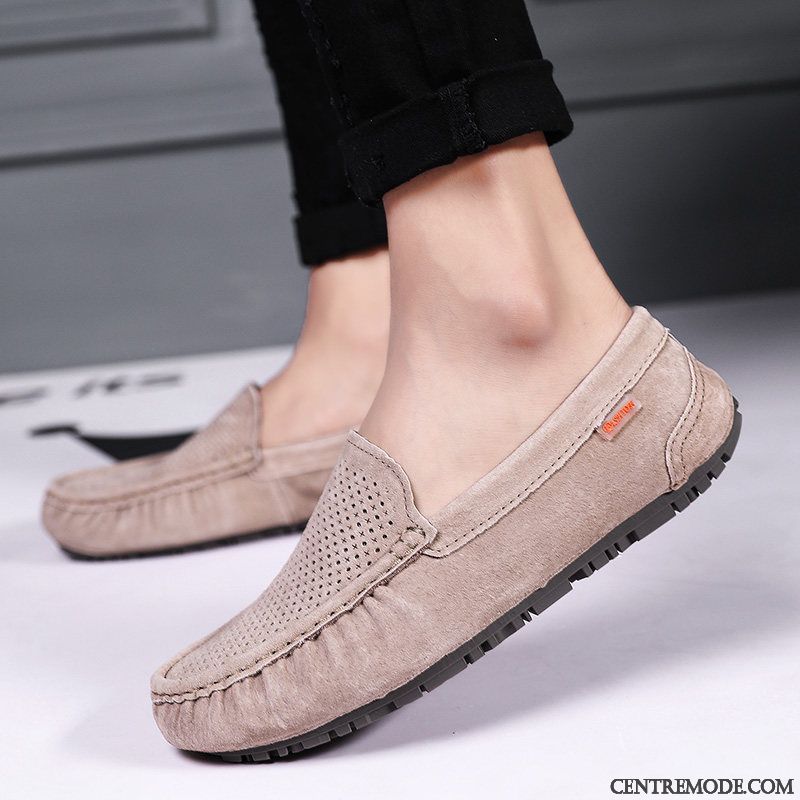 Mocassins Homme Tous Les Assortis Chaussures En Cuir Été Respirant Tendance Cuir Véritable Noir