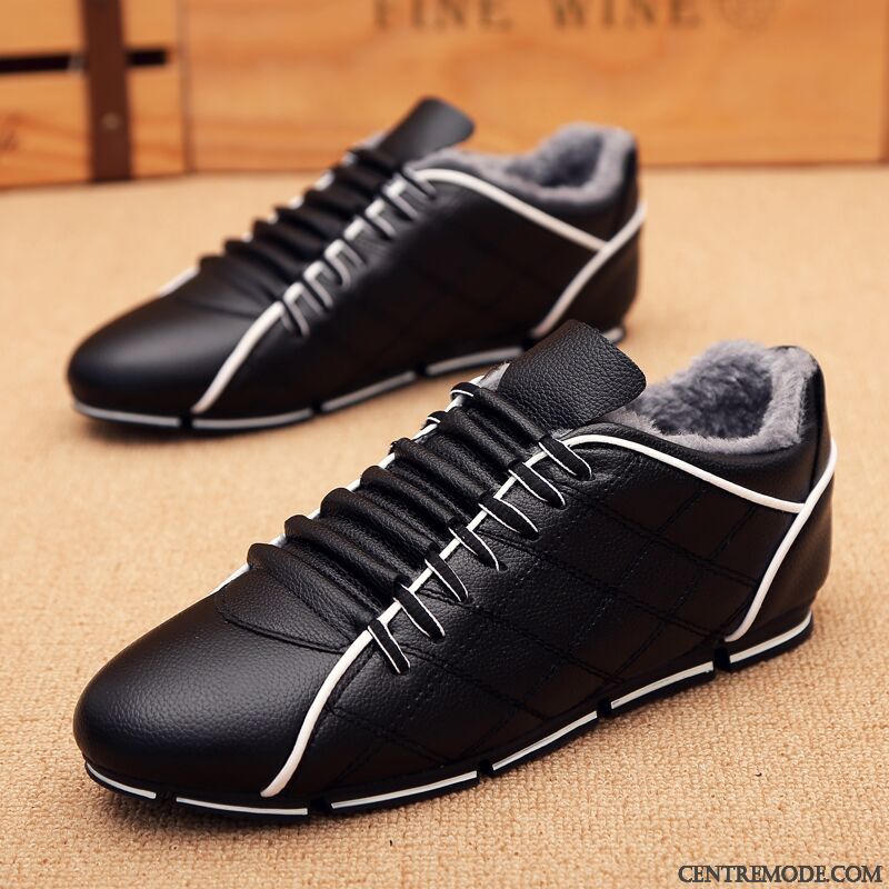 Mocassins Homme Tous Les Assortis Plus De Velours Chauds Décontractée Angleterre Chaussures En Cuir Noir