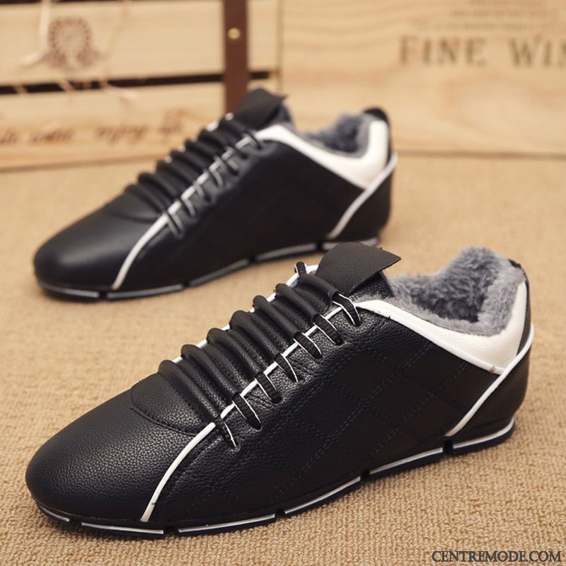 Mocassins Homme Tous Les Assortis Plus De Velours Chauds Décontractée Angleterre Chaussures En Cuir Noir