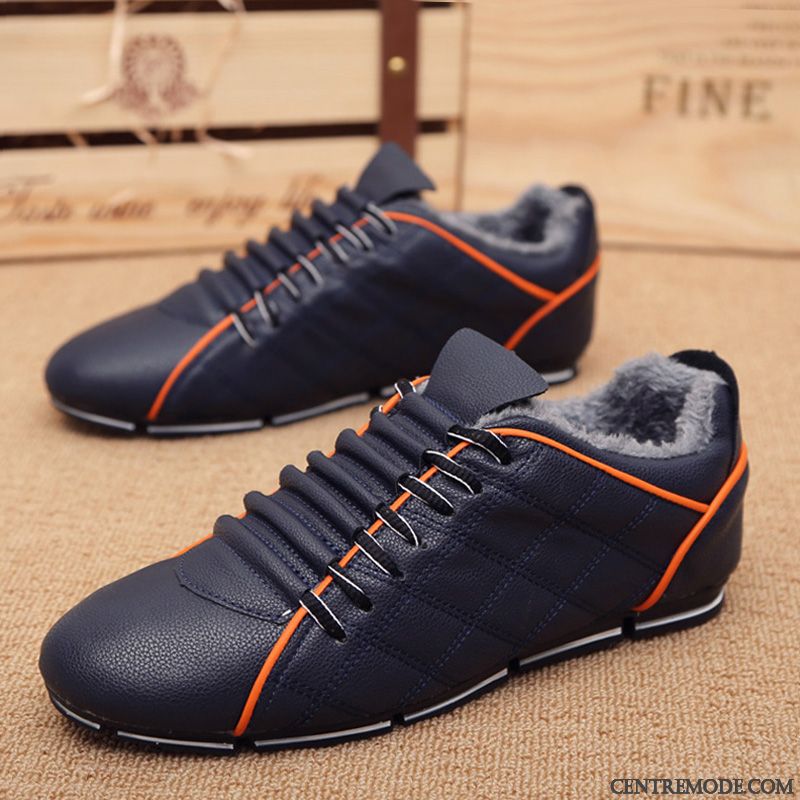 Mocassins Homme Tous Les Assortis Plus De Velours Chauds Décontractée Angleterre Chaussures En Cuir Noir