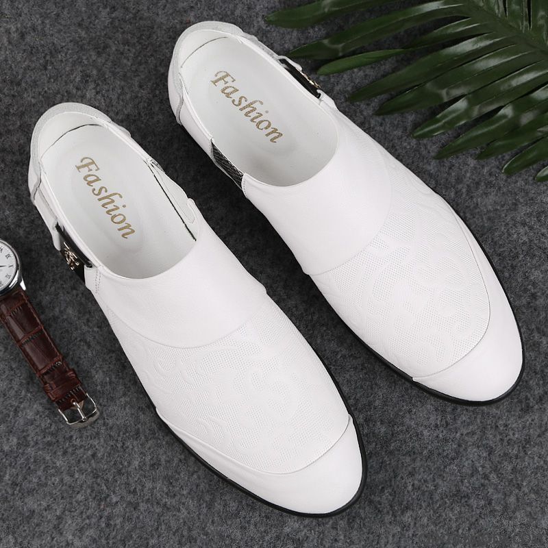 Mocassins Homme Été Décontractée Chaussures En Cuir Respirant Cuir Véritable Conduire Blanc Noir