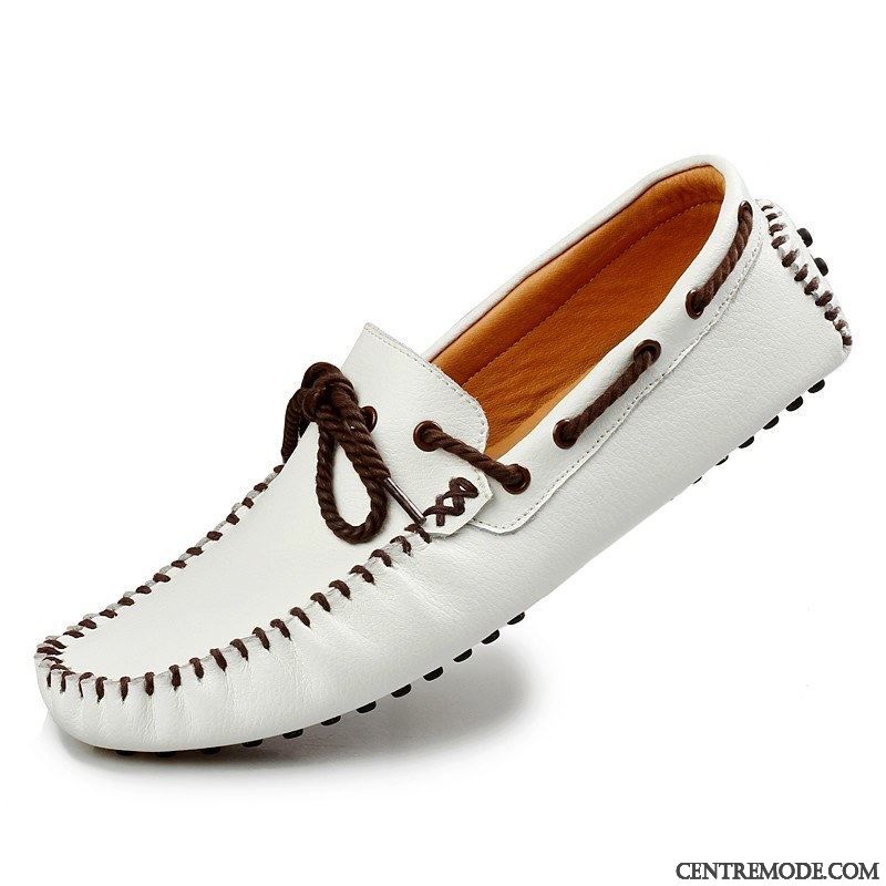 Mocassins Homme Été Flâneurs Chaussures En Cuir Décontractée Tendance Respirant Blanc