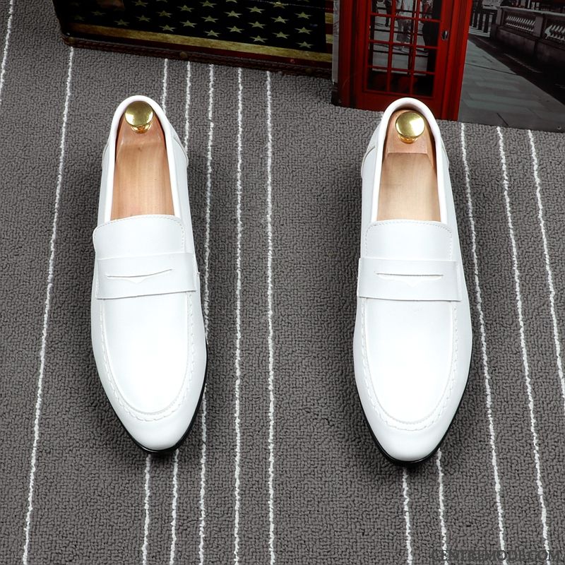 Mocassins Homme Été Respirant Chaussures En Cuir Augmenté Pointe Pointue De Boîtier Blanc