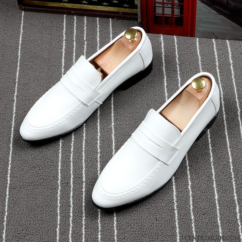 Mocassins Homme Été Respirant Chaussures En Cuir Augmenté Pointe Pointue De Boîtier Blanc