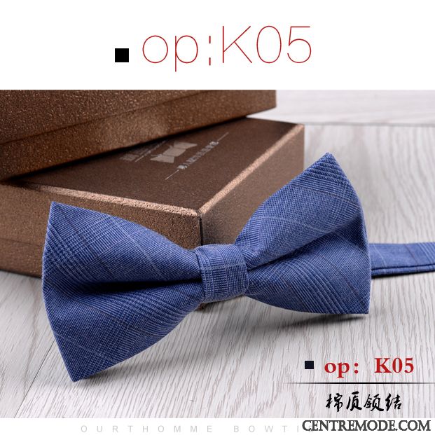 Nœud Papillon Homme Arc Coton Tissu Britanique Texture Le Marié Bleu