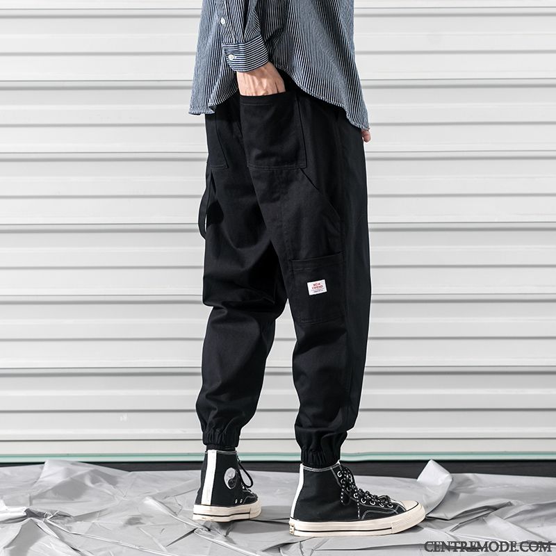 Pantalon Cargo Homme Baggy Décontractée Grande Taille Serrés Gras Élastique Noir