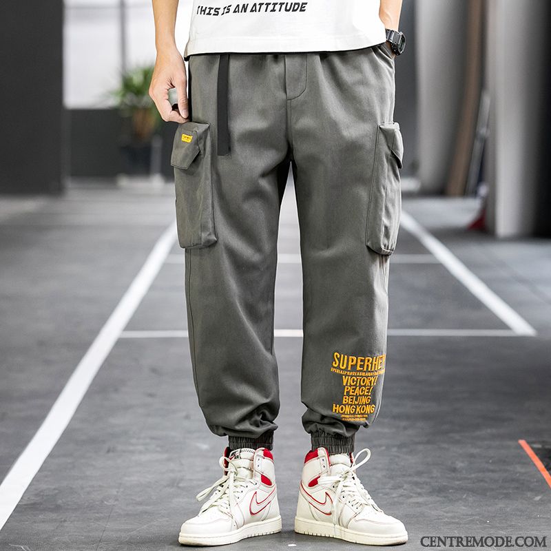 Pantalon Cargo Homme Décontractée Tendance Serrés Coton Bio Étudiant Ultra Vert