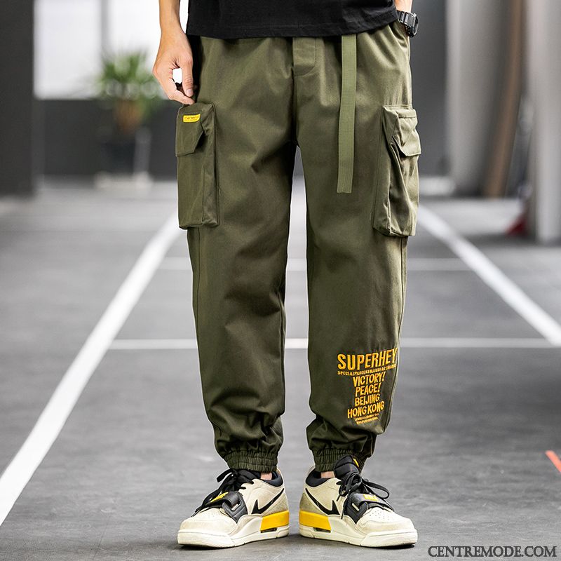 Pantalon Cargo Homme Décontractée Tendance Serrés Coton Bio Étudiant Ultra Vert
