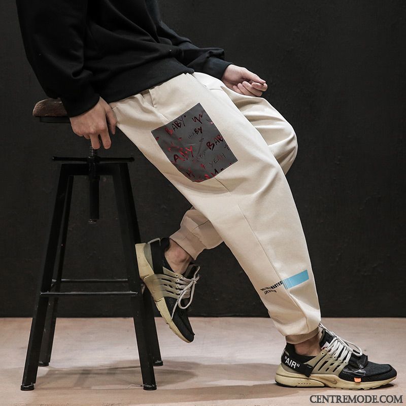 Pantalon Cargo Homme Grande Taille Baggy Tendance L'automne Gras Jambe Droite Impression Noir