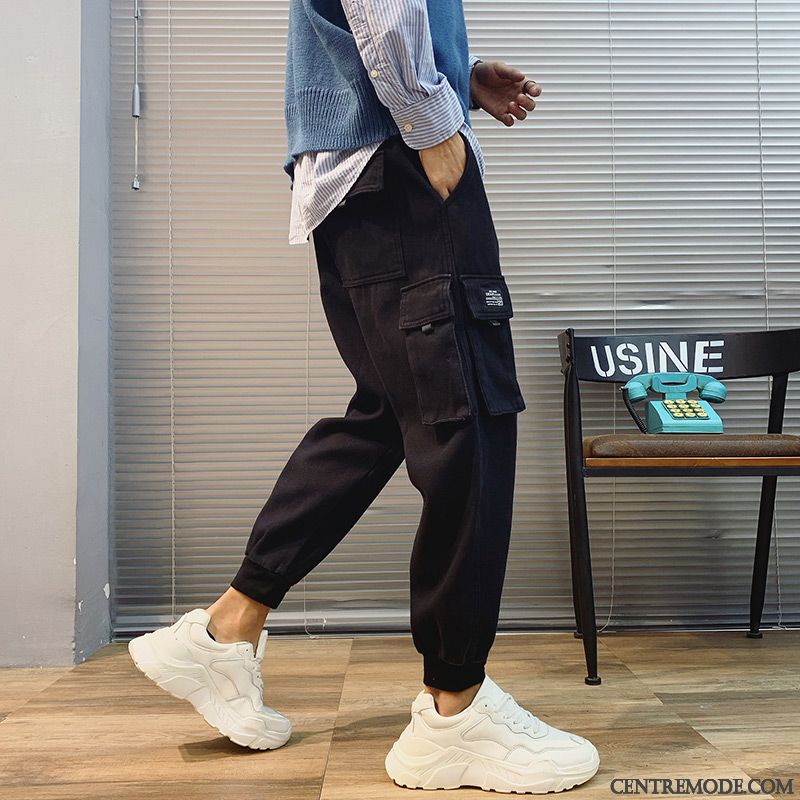 Pantalon Cargo Homme Hip Hop Les Pantalons De Survêtement Tendance Marque De Tendance Printemps Serrés Noir