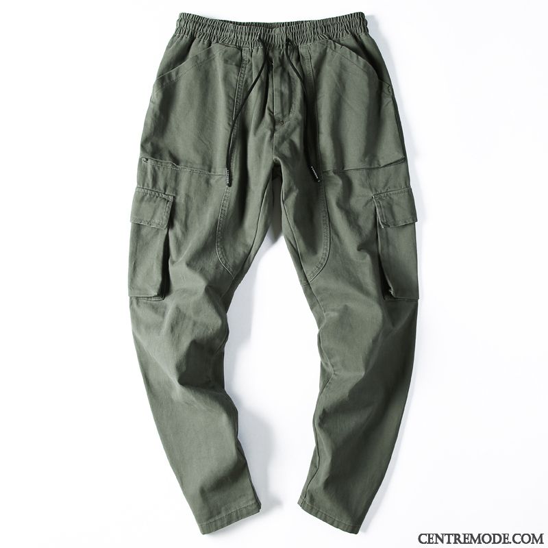 Pantalon Cargo Homme Jambe Droite Baggy Pantalons Marque De Tendance L'automne Hiver Vert