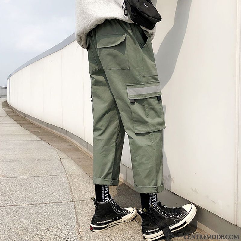 Pantalon Cargo Homme Jambe Droite Baggy Pantalons Tendance Marque De Tendance Vert