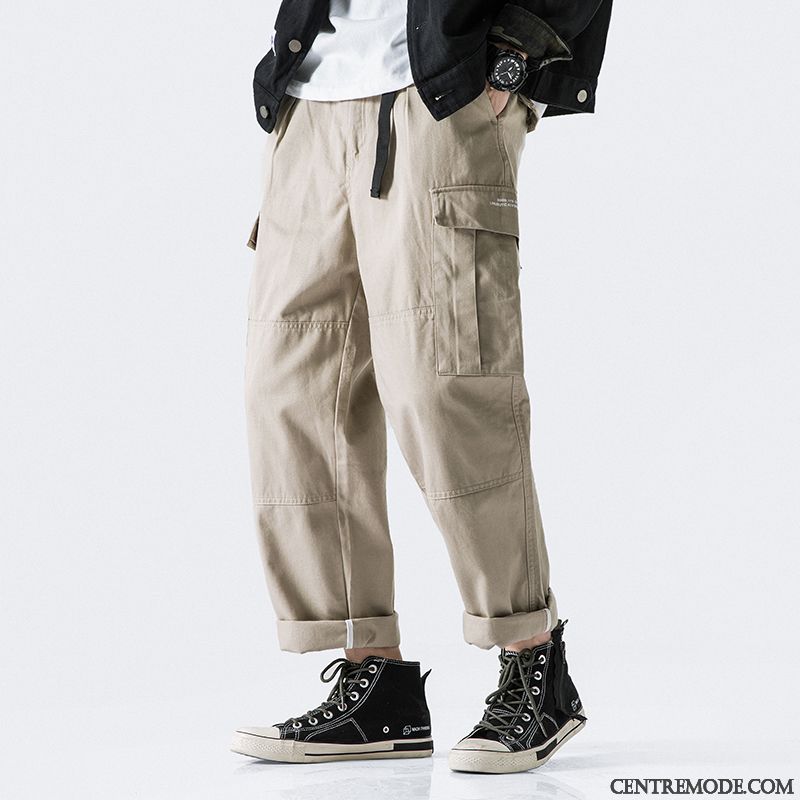 Pantalon Cargo Homme Jambe Droite Ceinture Kaki L'automne Marque De Tendance Grande Taille Vert