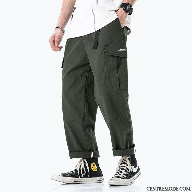 Pantalon Cargo Homme Jambe Droite Ceinture Kaki L'automne Marque De Tendance Grande Taille Vert