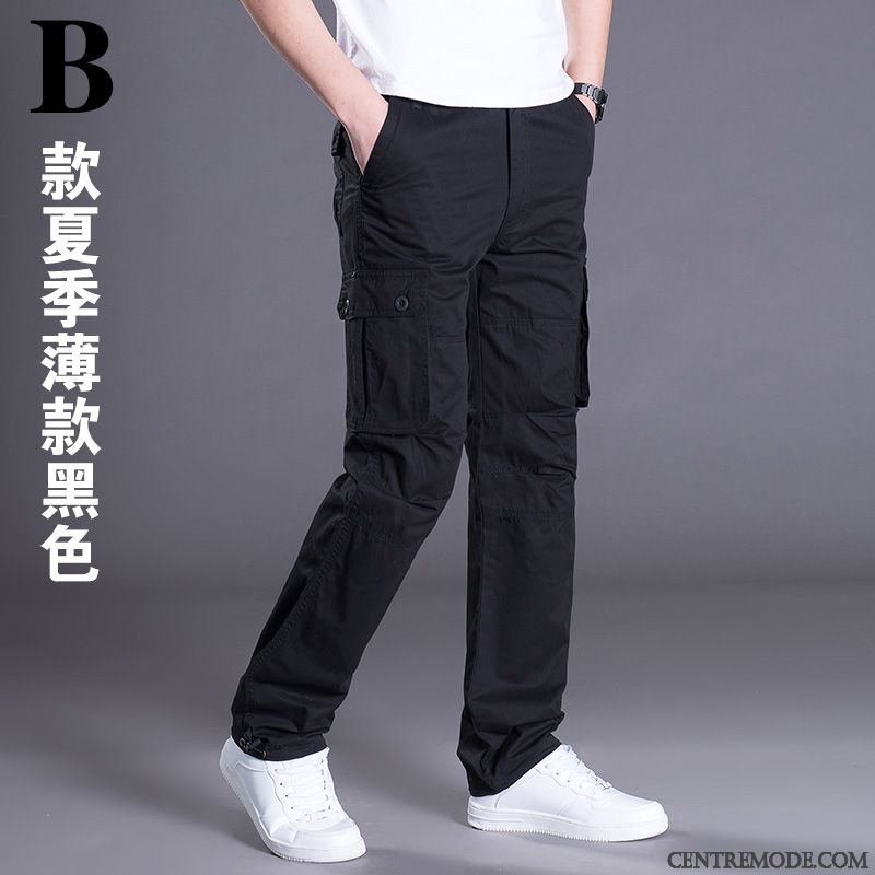 Pantalon Cargo Homme Jambe Droite Printemps L'automne Tendance Pantalons Hiver Noir