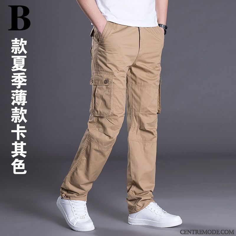 Pantalon Cargo Homme Jambe Droite Printemps L'automne Tendance Pantalons Hiver Noir