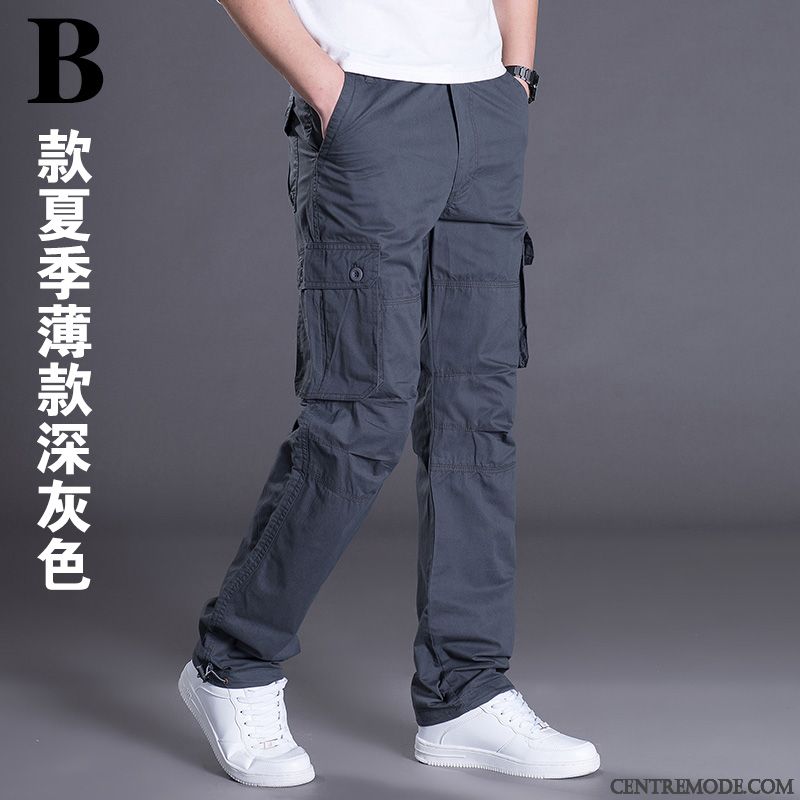 Pantalon Cargo Homme Jambe Droite Printemps L'automne Tendance Pantalons Hiver Noir