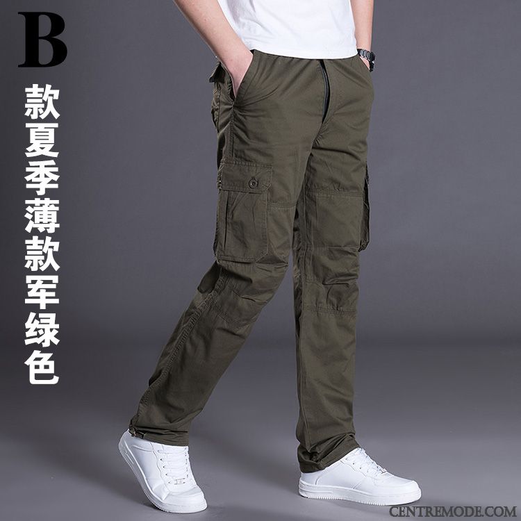 Pantalon Cargo Homme Jambe Droite Printemps L'automne Tendance Pantalons Hiver Noir