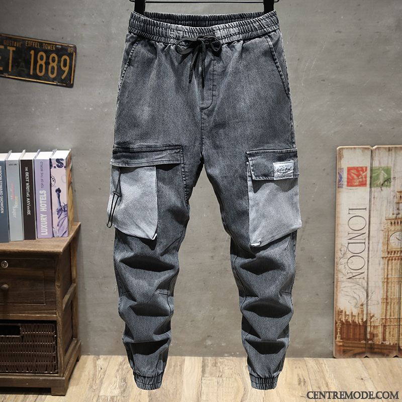 Pantalon Cargo Homme Légère Multi-poche Jeans Été Harlan Baggy Gris Foncé