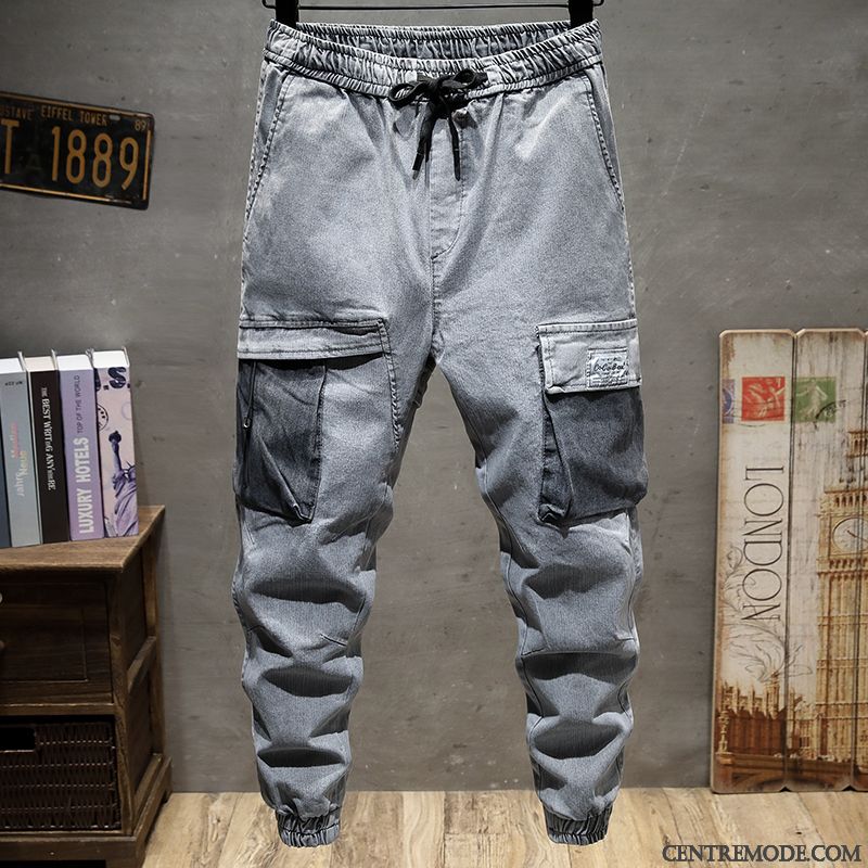 Pantalon Cargo Homme Légère Multi-poche Jeans Été Harlan Baggy Gris Foncé