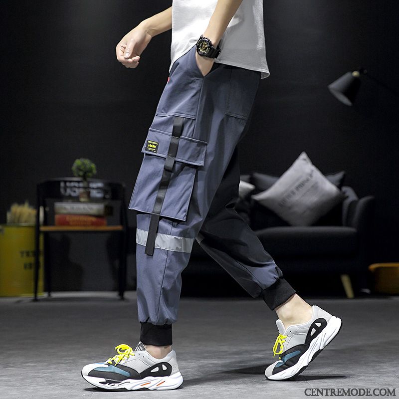 Pantalon Cargo Homme Marque De Tendance Gras Légère L'automne Baggy Serrés Noir