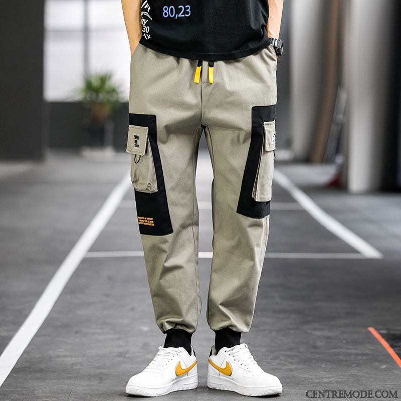 Pantalon Cargo Homme Marque De Tendance Printemps Serrés Les Pantalons De Survêtement Baggy Décontractée Noir