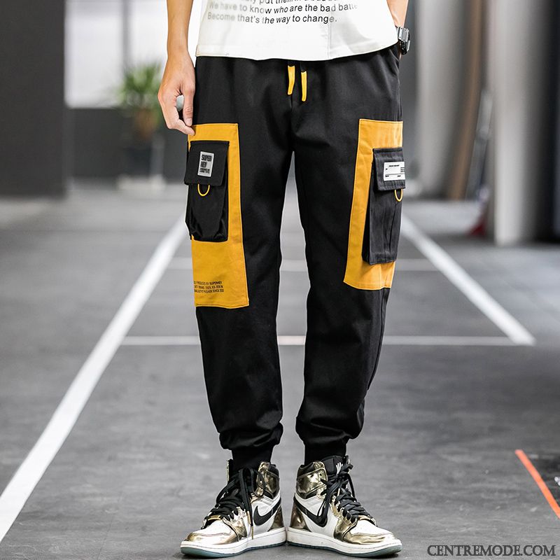 Pantalon Cargo Homme Marque De Tendance Printemps Serrés Les Pantalons De Survêtement Baggy Décontractée Noir
