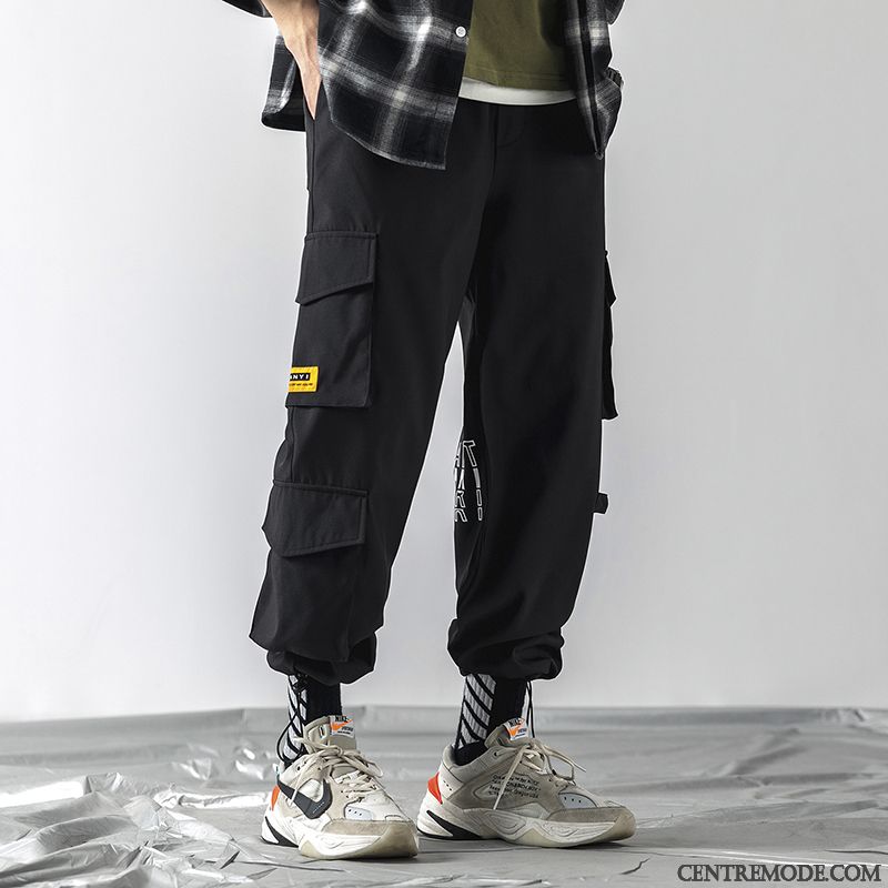Pantalon Cargo Homme Pantalons L'automne Les Pantalons De Survêtement Serrés Baggy Jeunesse Noir