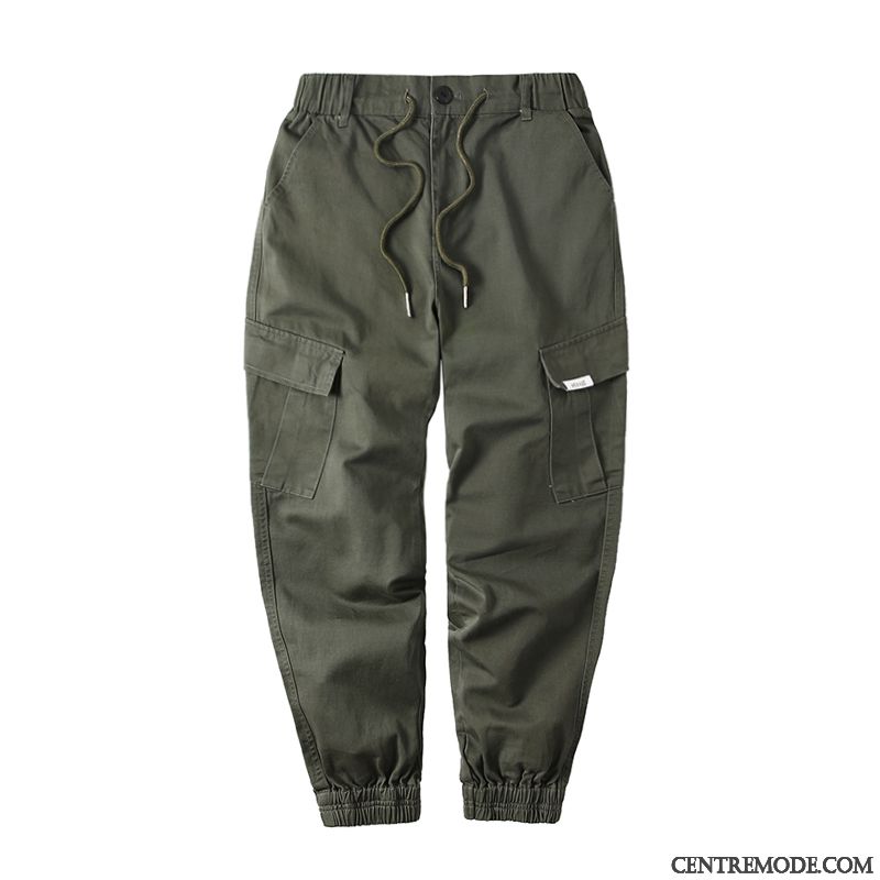 Pantalon Cargo Homme Printemps L'automne Harlan Marque De Tendance Multi-poche Décontractée Pure Vert