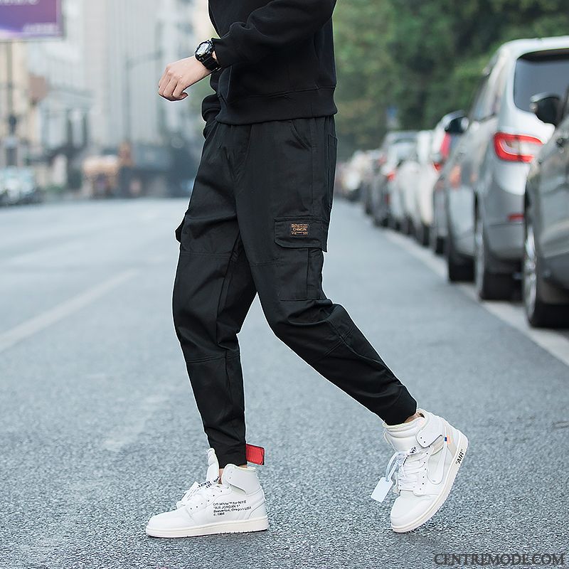 Pantalon Cargo Homme Printemps Pantalons Serrés Marque De Tendance Slim Épissure Noir