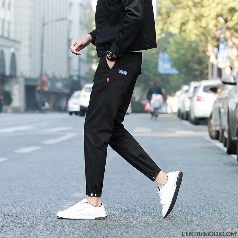 Pantalon Cargo Homme Printemps Pantalons Serrés Marque De Tendance Slim Épissure Noir