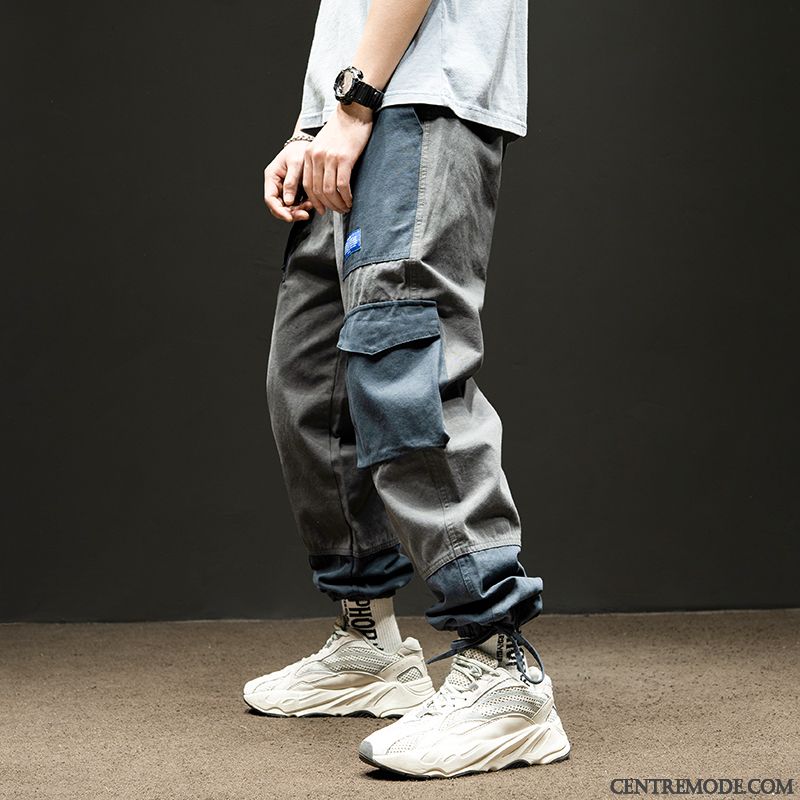 Pantalon Cargo Homme Serrés Kaki Tendance Ultra Jambe Droite Baggy Couleur De Contraste