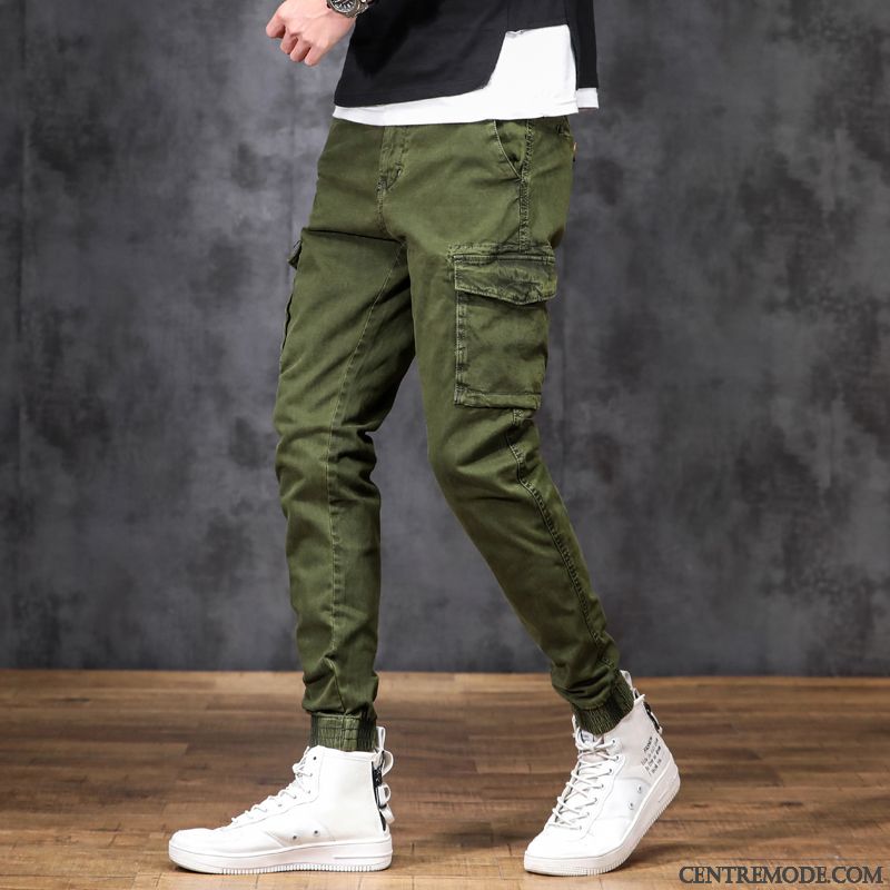 Pantalon Cargo Homme Slim Pantalons Serrés Tendance Légère Printemps Gris Foncé