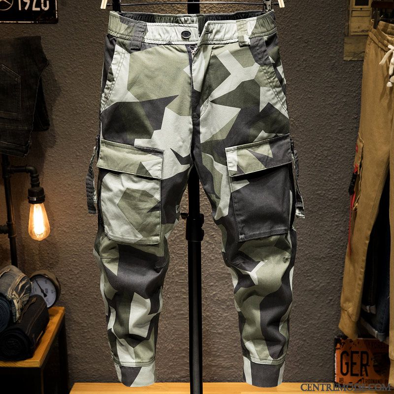 Pantalon Cargo Homme Tendance Légère Été Camouflage Marque De Tendance Serrés Vert