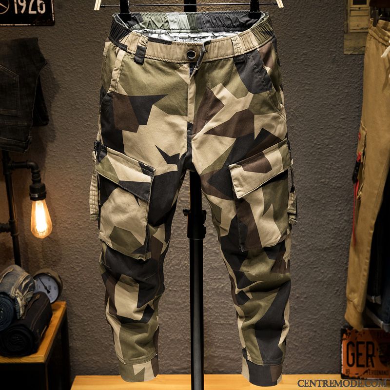 Pantalon Cargo Homme Tendance Légère Été Camouflage Marque De Tendance Serrés Vert