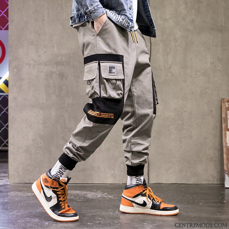 Pantalon Cargo Homme Étudiant Serrés Marque De Tendance Baggy L'automne Gris