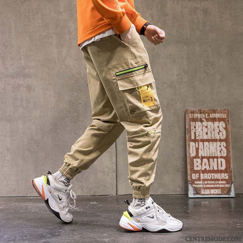 Pantalon Cargo Homme Étudiant Serrés Marque De Tendance Baggy L'automne Gris