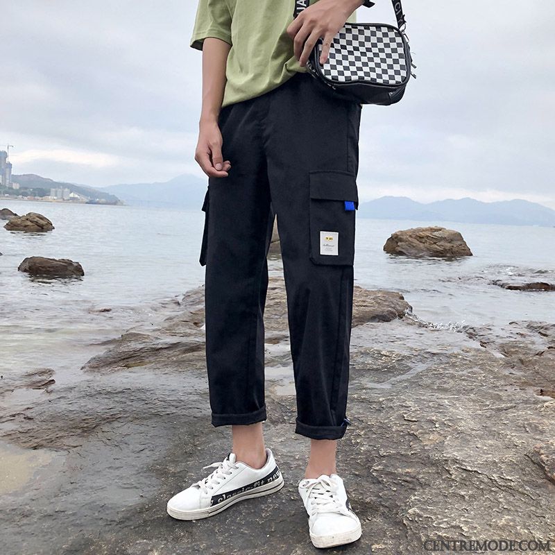 Pantalon Cargo Homme Été Tendance Légère Jambe Droite Baggy Décontractée Blanc