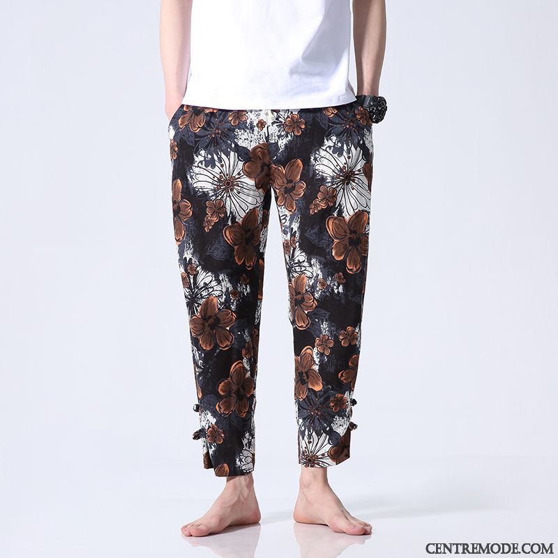 Pantalon Large Fluide Homme, Pantalon Noir Homme Saumon Rouge