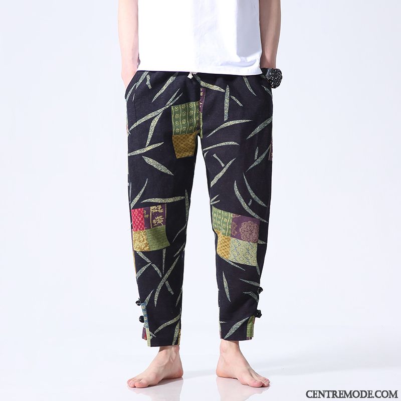 Pantalon Large Fluide Homme, Pantalon Noir Homme Saumon Rouge
