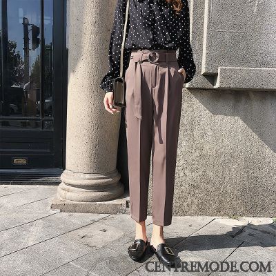 Pantalon Stretch Femme Taille Haute Soldes, Pantacourt Femme Bleu Marine Mauve Gris Fumé